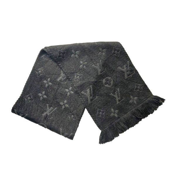 Louis Vuitton LV Monogram Logomania Black & Black Wool Silk Scarf Unisex $635 - Picture 3 of 16